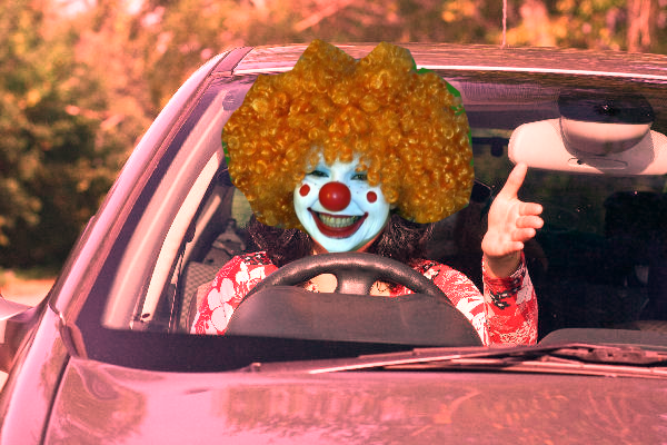 Driver with clown face
